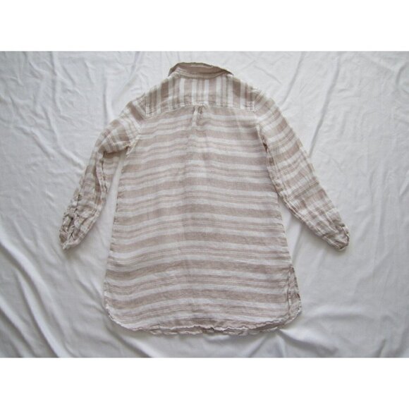 Women Cynthia Rowley 100% Linen Stripe Roll Up Sleeve Button Blouse Sz M (WB169) - Picture 8 of 9
